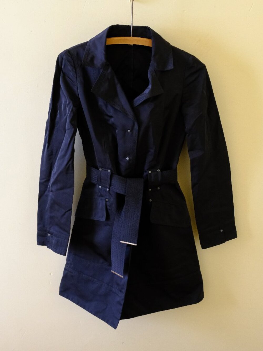 PAULE KA Paris Dark Navy Blue Belted Mid-Length Trench Coat